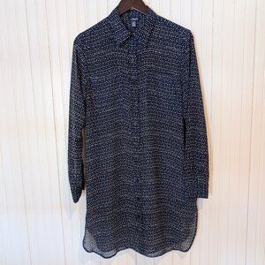 CHAPS button-down shirt dress | navy blue with white dots | Size L | Like new